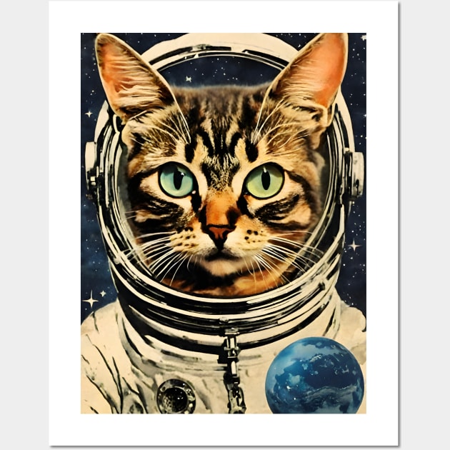 Astronaut Cat in Space Vintage Surreal Art Wall Art by Art-Jiyuu